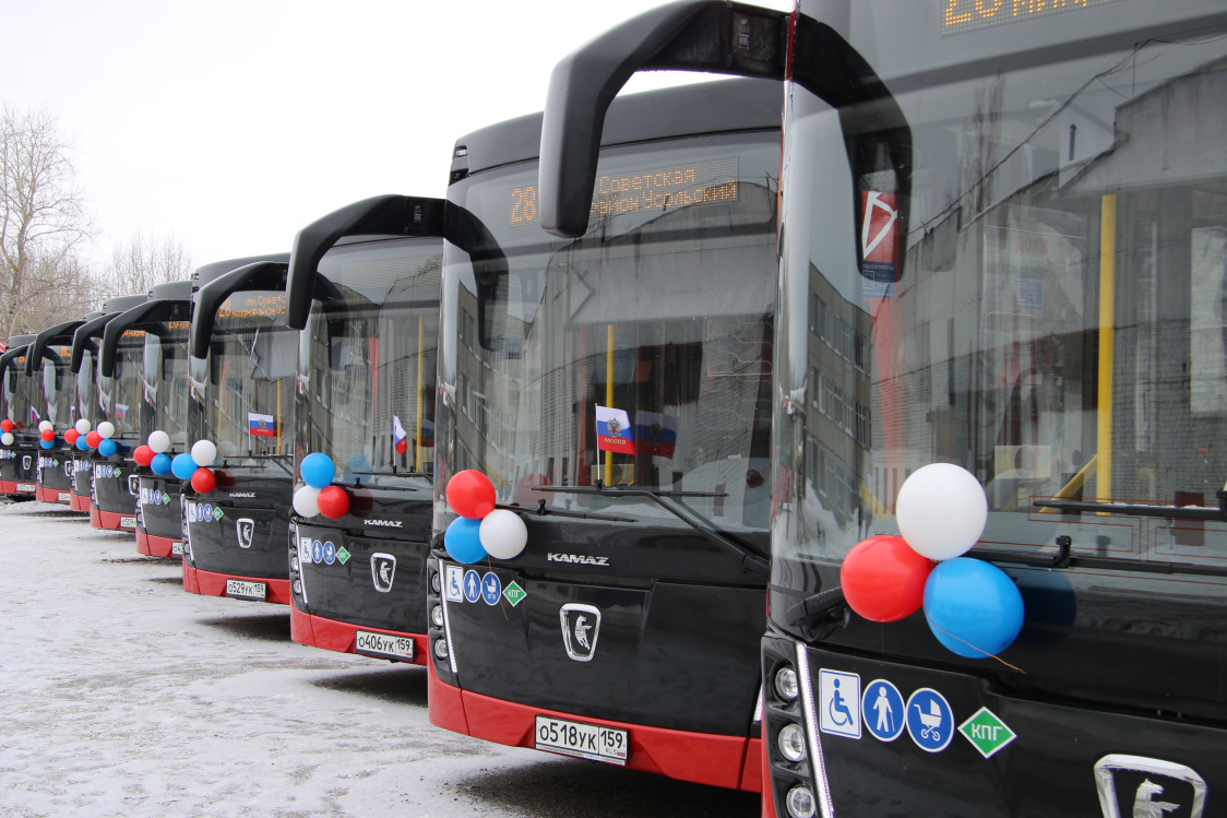 В Пермский край привезли все 98 новых автобусов, которые распределят по 16 муниципалитетам 