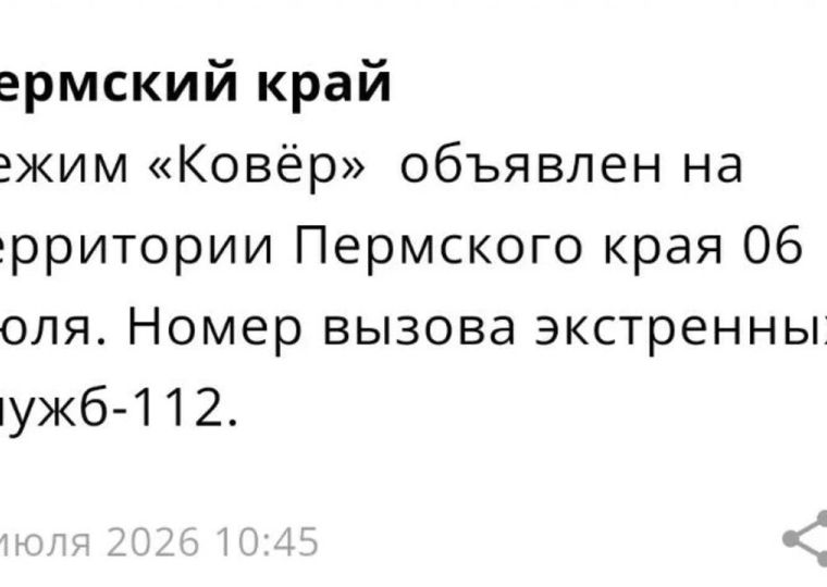 В Пермском крае после режима беспилотной опасности ввели режим «Ковер» (обновлено)