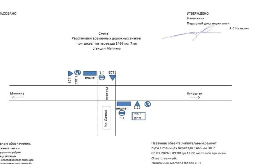 Железнодорожный переезд на станции Мулянка временно перекроют в Пермском округе