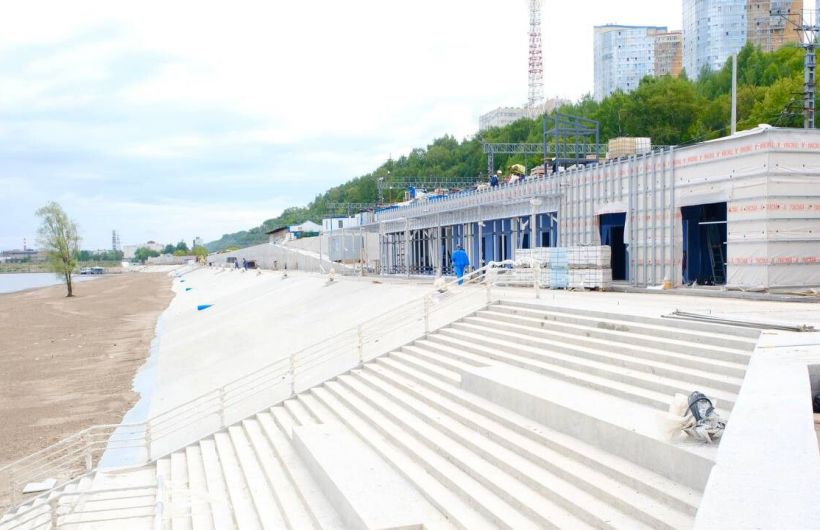 Продолжается строительство нового участка набережной от Площади Трех столетий до Мотовилихинских заводов